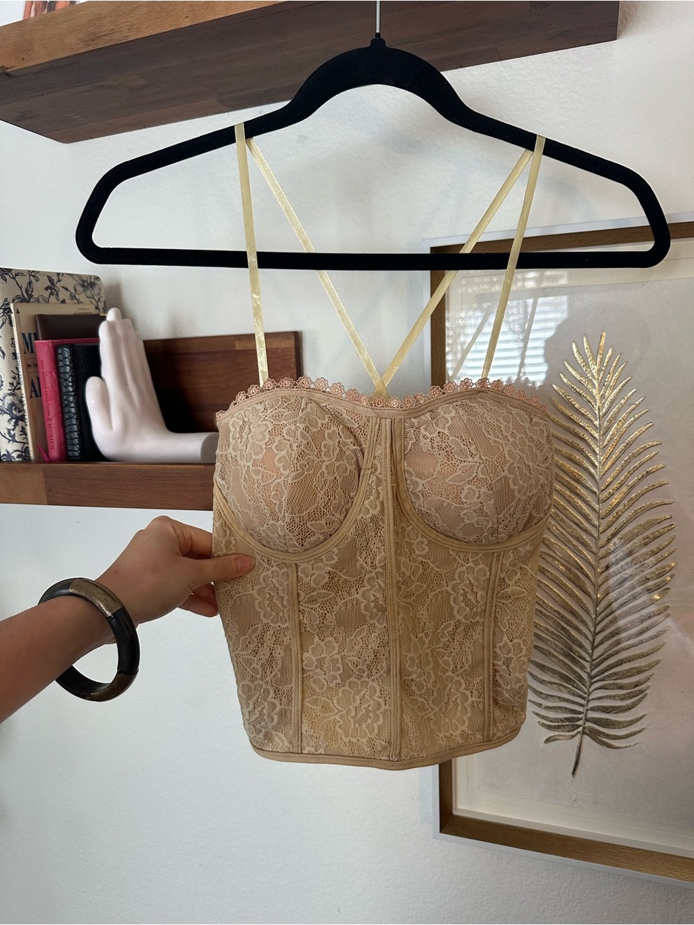 Floral Lace Bustier in Beige Tan